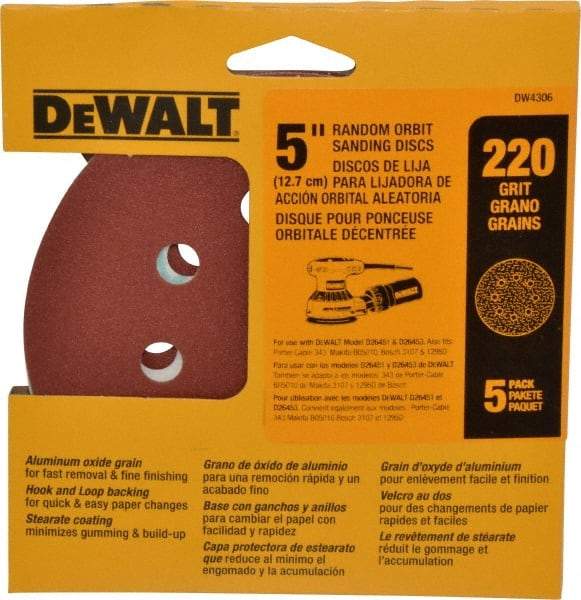 DeWALT - 220 Grit, Hook & Loop Disc - Very Fine, Coated - Apex Tool & Supply