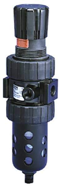 Parker - 1/4" NPT Port Intermediate 1 Piece Filter/Regulator FRL Unit - Metal Bowl, 46 SCFM, 250 Max psi, 10.38" High, Manual Drain - Apex Tool & Supply