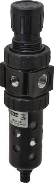 Parker - 3/8" NPT Port Compact 1 Piece Filter/Regulator FRL Unit - Polycarbonate Bowl, 40 SCFM, 150 Max psi, 8.51" High, Manual Drain - Apex Tool & Supply
