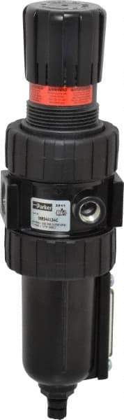 Parker - 1/2" NPT Port Intermediate 1 Piece Filter/Regulator FRL Unit - Metal Bowl, 61 SCFM, 250 Max psi, 10.38" High, Manual Drain - Apex Tool & Supply