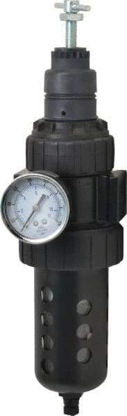 Parker - 1/2" NPT Port Standard 1 Piece Filter/Regulator FRL Unit - Polycarbonate Bowl, 90 SCFM, 150 Max psi, 11.76" High, Manual Drain - Apex Tool & Supply