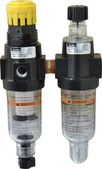 Parker - 1/4" NPT Port Miniature 2 Piece Filter/Regulator-Lubricator FRL Unit - Polycarbonate Bowl, 40 SCFM, 150 Max psi, 6.21" High, Manual Drain - Apex Tool & Supply