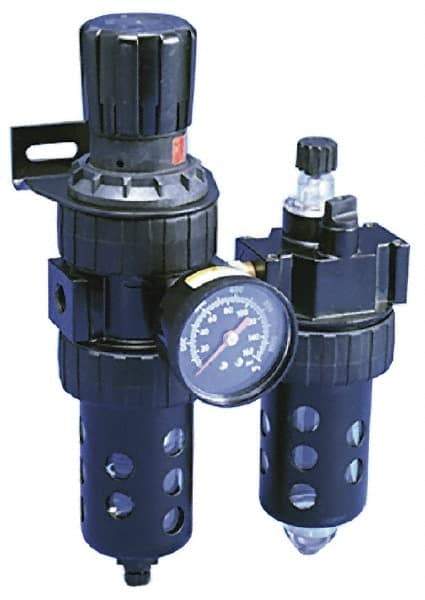 Parker - 1/2" NPT Port Standard 2 Piece Filter/Regulator-Lubricator FRL Unit - Polycarbonate Bowl, 90 SCFM, 150 Max psi, 11.76" High, Manual Drain - Apex Tool & Supply
