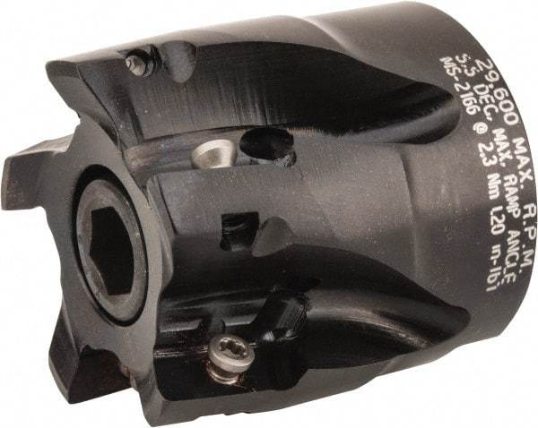 Kennametal - 5 Inserts, 1-1/2" Cut Diam, 3/4" Arbor Diam, 14.48mm Max Depth of Cut, Indexable Square-Shoulder Face Mill - 0/90° Lead Angle, 40mm High, EC14.., EP14.. Insert Compatibility, Through Coolant, Series Mill 1-14 - Apex Tool & Supply