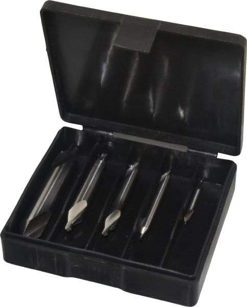 Interstate - 5 Piece, #1 to 5, Plain Edge, High Speed Steel Combo Drill & Countersink Set - 60° Incl Angle, Double End - Apex Tool & Supply
