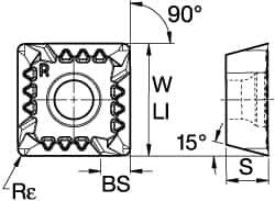 Kennametal - SDET438 GB2 Grade KC520M Carbide Milling Insert - TiAlN Finish, 3/16" Thick, 1/2" Inscribed Circle, 3.2mm Corner Radius - Apex Tool & Supply
