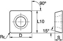 Kennametal - SDCW322 Grade KCPK30 Carbide Milling Insert - TiN/TiCN/Al2O3 Finish, 0.1252" Thick, 0.3752" Inscribed Circle, 0.8mm Corner Radius - Apex Tool & Supply