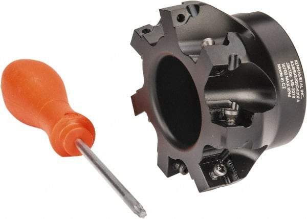 Kennametal - 7 Inserts, 3" Cut Diam, 1" Arbor Diam, 0.361" Max Depth of Cut, Indexable Square-Shoulder Face Mill - 0/90° Lead Angle, 1-3/4" High, SD.T 43.. Insert Compatibility, Series KSSM - Apex Tool & Supply