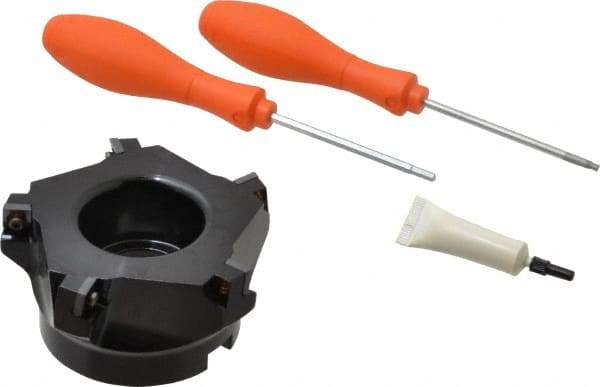 Kennametal - 5 Inserts, 4" Cut Diam, 1-1/4" Arbor Diam, 0.361" Max Depth of Cut, Indexable Square-Shoulder Face Mill - 0/90° Lead Angle, 2" High, SD.T 43.. Insert Compatibility, Series KSSM - Apex Tool & Supply