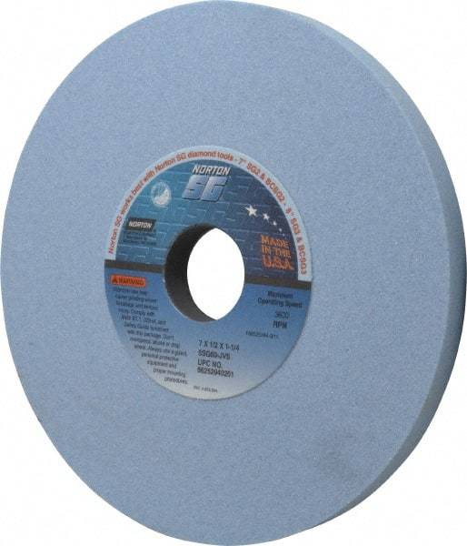 Norton - 7" Diam x 1-1/4" Hole x 1/2" Thick, J Hardness, 80 Grit Surface Grinding Wheel - Ceramic, Type 1, Medium Grade, 3,600 Max RPM, Vitrified Bond, No Recess - Apex Tool & Supply
