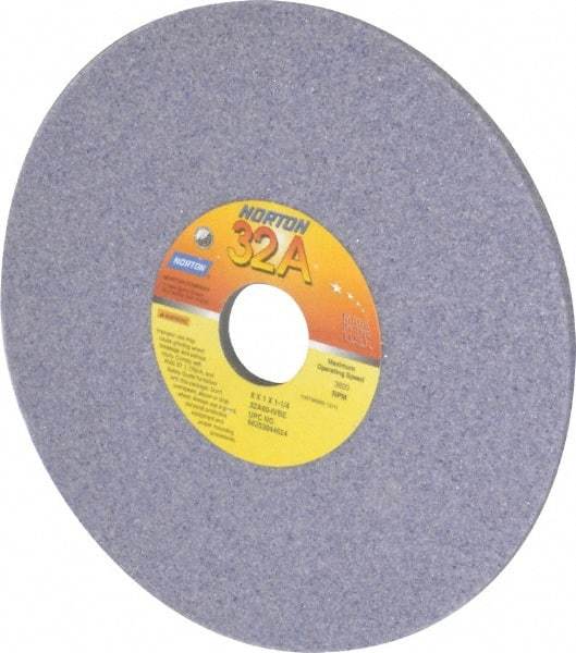 Norton - 8" Diam x 1-1/4" Hole x 1/4" Thick, K Hardness, 46 Grit Surface Grinding Wheel - Aluminum Oxide, Type 1, Coarse Grade, 3,600 Max RPM, Vitrified Bond, No Recess - Apex Tool & Supply
