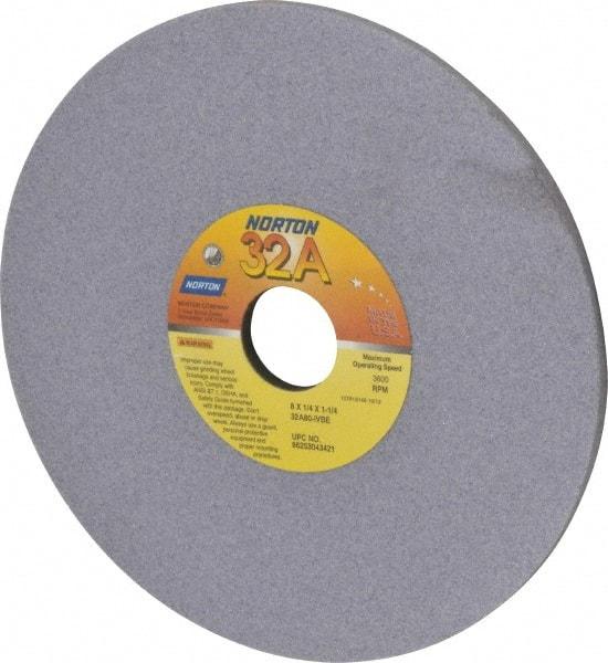Norton - 8" Diam x 1-1/4" Hole x 1/4" Thick, I Hardness, 80 Grit Surface Grinding Wheel - Aluminum Oxide, Type 1, Medium Grade, 3,600 Max RPM, Vitrified Bond, No Recess - Apex Tool & Supply
