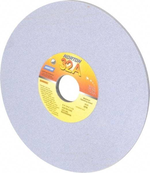 Norton - 8" Diam x 1-1/4" Hole x 1/4" Thick, I Hardness, 100 Grit Surface Grinding Wheel - Aluminum Oxide, Type 1, Fine Grade, 3,600 Max RPM, Vitrified Bond, No Recess - Apex Tool & Supply