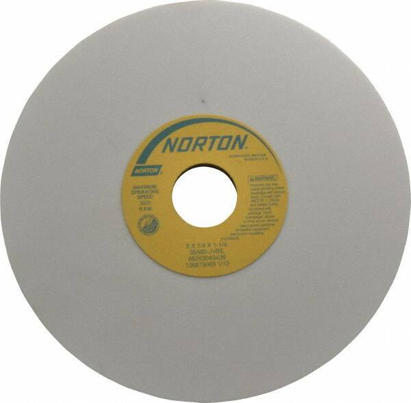 Norton - 8" Diam x 1-1/4" Hole x 1/4" Thick, J Hardness, 80 Grit Surface Grinding Wheel - Aluminum Oxide, Type 1, Medium Grade, 3,600 Max RPM, Vitrified Bond, No Recess - Apex Tool & Supply