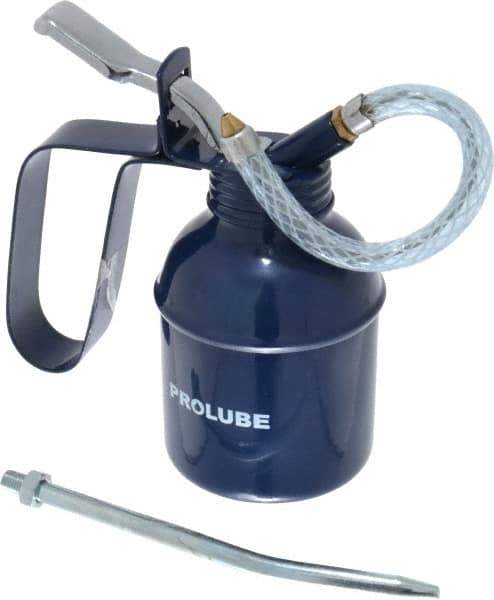 PRO-LUBE - 200 mL Capcity, 6" Long Flexible Spout, Lever-Type Oiler - Brass Pump, Steel Body, Powder Coated - Apex Tool & Supply