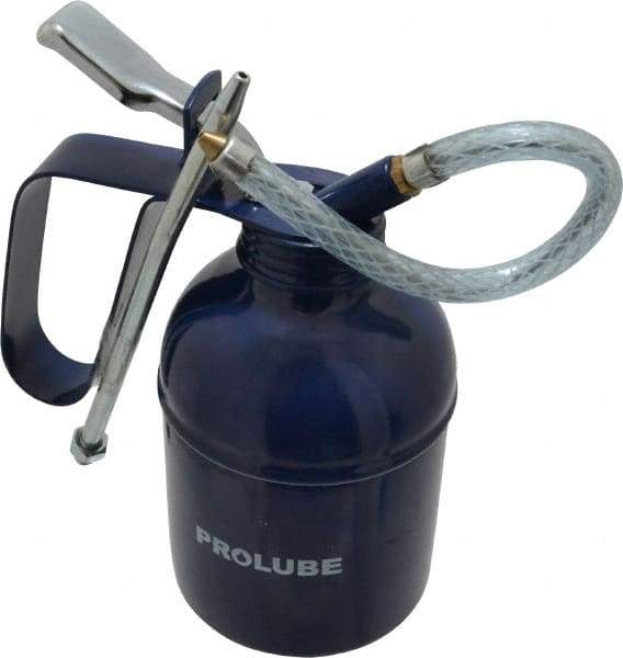 PRO-LUBE - 400 mL Capcity, 7" Long Flexible Spout, Lever-Type Oiler - Brass Pump, Steel Body, Powder Coated - Apex Tool & Supply