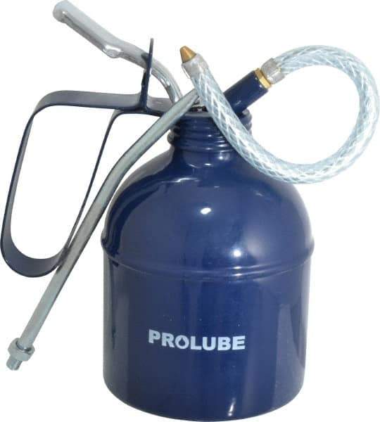 PRO-LUBE - 500 mL Capcity, 7" Long Flexible Spout, Lever-Type Oiler - Brass Pump, Steel Body, Powder Coated - Apex Tool & Supply