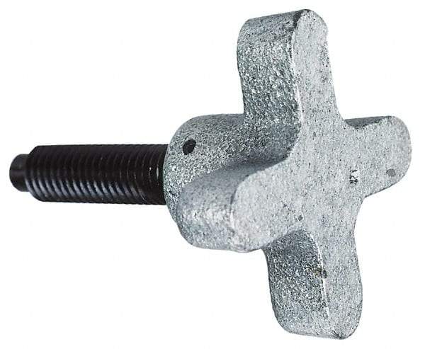 Morton Machine Works - M6x1.00 Lobed Shoulder Dog Point Tip Grade C-12L14 Steel Thumb Screw - 45mm OAL, 38mm Head Diam x 22mm Head Height, Black Oxide Finish - Apex Tool & Supply