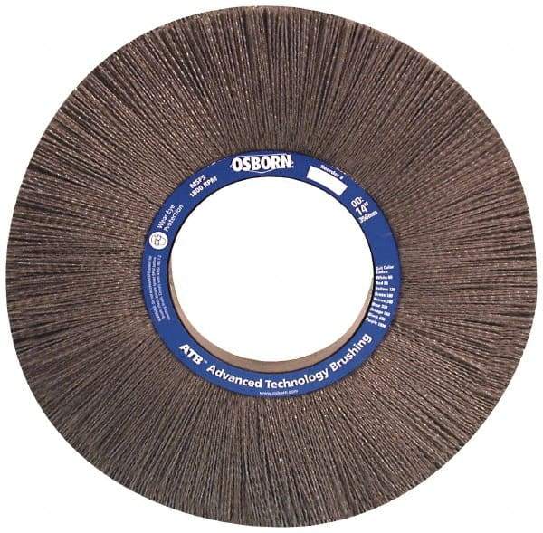 Osborn - 14" OD, 5-1/4" Arbor Hole, Crimped Nylon Wheel Brush - 1" Face Width, 3-5/8" Trim Length, 0.04" Filament Diam, 1,800 RPM - Apex Tool & Supply