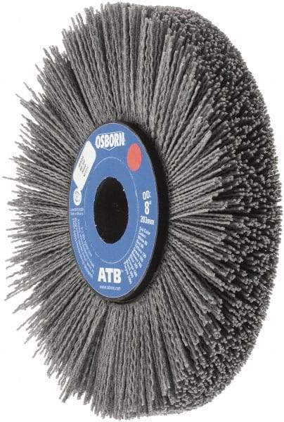 Osborn - 8" OD, 1-1/4" Arbor Hole, Crimped Nylon Wheel Brush - 1" Face Width, 2-1/4" Trim Length, 0.04" Filament Diam, 3,600 RPM - Apex Tool & Supply