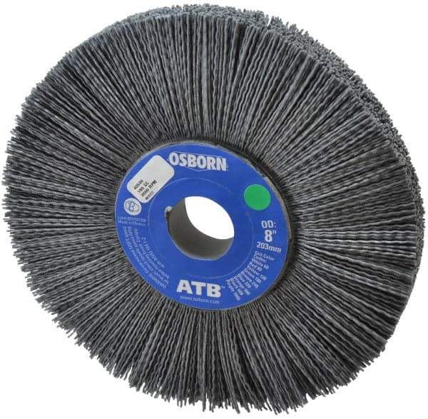 Osborn - 8" OD, 1-1/4" Arbor Hole, Crimped Nylon Wheel Brush - 1" Face Width, 2-1/4" Trim Length, 0.035" Filament Diam, 3,600 RPM - Apex Tool & Supply