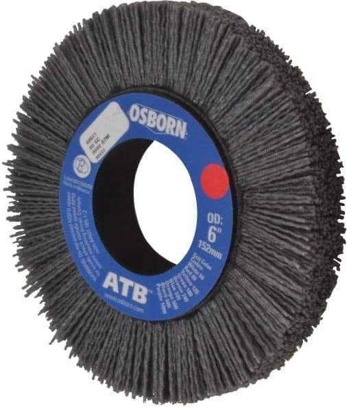 Osborn - 6" OD, 2" Arbor Hole, Crimped Nylon Wheel Brush - 1" Face Width, 1-1/4" Trim Length, 0.04" Filament Diam, 3,600 RPM - Apex Tool & Supply