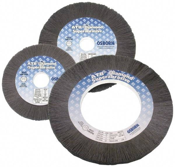 Osborn - 6" OD, 1-1/4" Arbor Hole, Nylon Wheel Brush - 5/16" Face Width, 1" Trim Length, 0.01" Filament Diam, 2,400 RPM - Apex Tool & Supply
