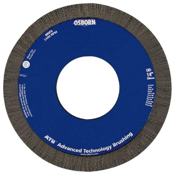 Osborn - 8" OD, 2" Arbor Hole, Crimped Nylon Wheel Brush - 1" Face Width, 1-1/4" Trim Length, 0.028" Filament Diam, 3,600 RPM - Apex Tool & Supply