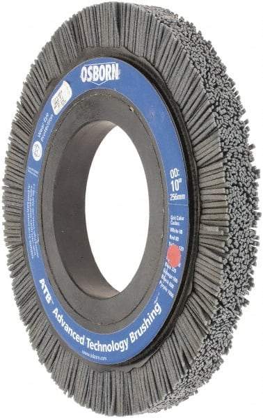 Osborn - 10" OD, 4-1/4" Arbor Hole, Crimped Nylon Wheel Brush - 1" Face Width, 1-1/4" Trim Length, 3,600 RPM - Apex Tool & Supply