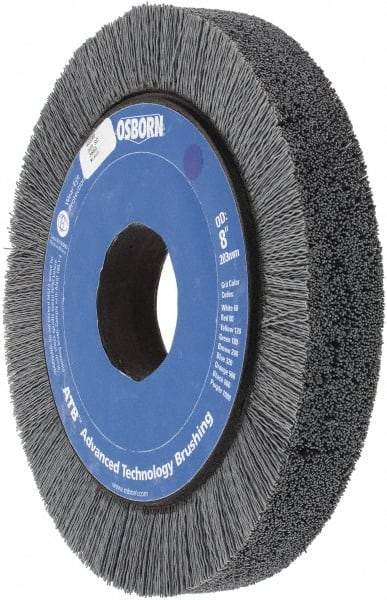 Osborn - 8" OD, 2" Arbor Hole, Crimped Nylon Wheel Brush - 1" Face Width, 1-1/4" Trim Length, 0.022" Filament Diam, 3,600 RPM - Apex Tool & Supply