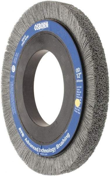 Osborn - 12" OD, 5-1/4" Arbor Hole, Crimped Nylon Wheel Brush - 1" Face Width, 1-1/4" Trim Length, 0.028" Filament Diam, 1,800 RPM - Apex Tool & Supply