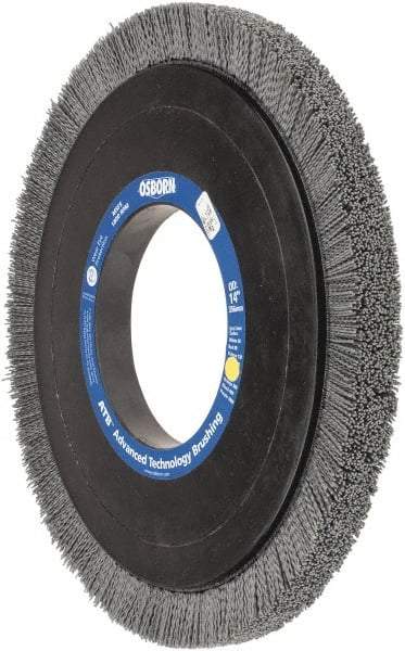 Osborn - 14" OD, 5-1/4" Arbor Hole, Crimped Nylon Wheel Brush - 1" Face Width, 1-1/4" Trim Length, 0.04" Filament Diam, 1,800 RPM - Apex Tool & Supply