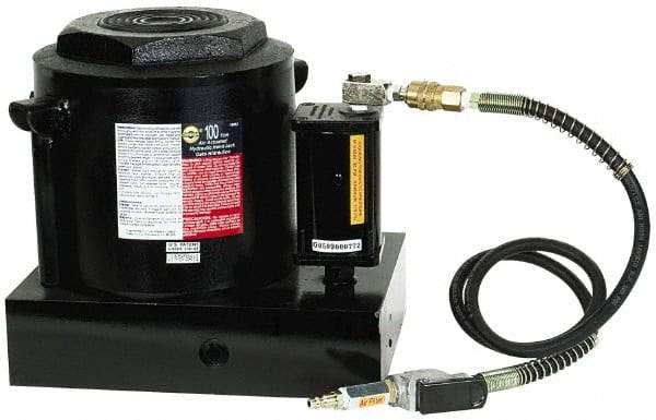 Omega Lift Equipment - 100 Ton Capacity Air-Actuated Bottle Jack - 12" to 18-1/8" High, 6-1/8" Piston Stroke, 5-1/8" Plunger Diam, 9-3/8" Wide Base - Apex Tool & Supply