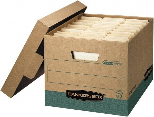 BANKERS BOX - 1 Compartment, 12-3/4" Wide x 10-3/8" High x 16-1/2" Deep, Storage Box - Corrugated Cardboard, Kraft (Color)/Green - Apex Tool & Supply