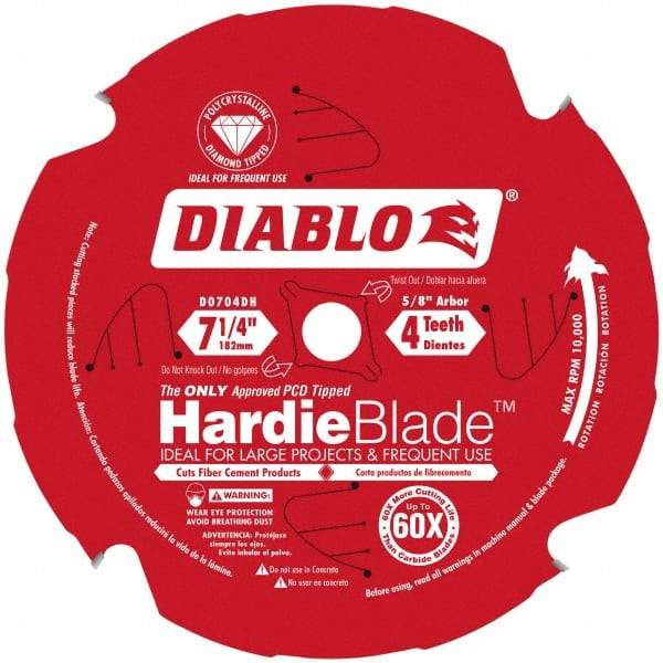Freud - 7-1/4" Diam, 5/8" Arbor Hole Diam, 4 Tooth Wet & Dry Cut Saw Blade - Carbide-Tipped, Standard Round Arbor - Apex Tool & Supply