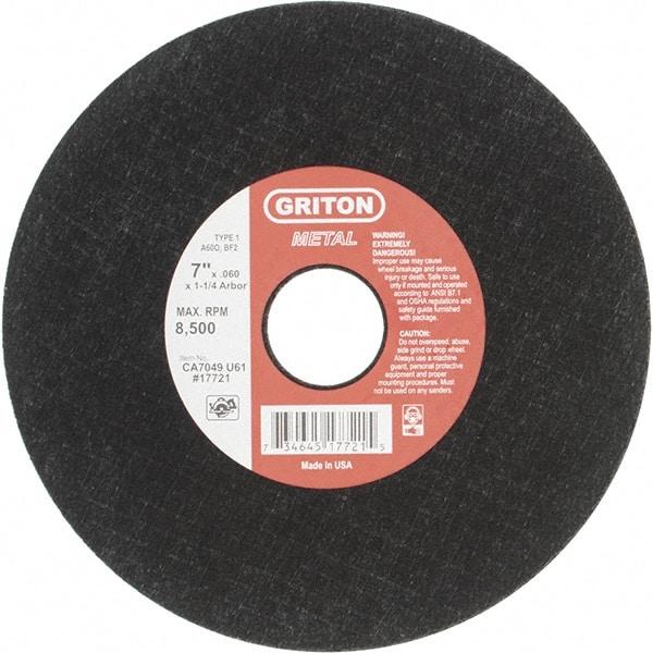 Made in USA - 7" 60 Grit Aluminum Oxide Cutoff Wheel - 0.06" Thick, 1-1/4" Arbor, 8,732 Max RPM, Use with Stationary Tools - Apex Tool & Supply