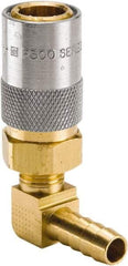 Parker - Nonthreaded Brass Hydraulic Hose Hose Barb Coupler & 90° Fitting - 200 psi, 3 GPM, 1/4" Hose Diam, Series Moldmate - Apex Tool & Supply
