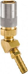 Parker - Nonthreaded Brass Hydraulic Hose Hose Barb Coupler & 45° Fitting - 200 psi, 6 GPM, 3/8" Hose Diam, Series Moldmate - Apex Tool & Supply