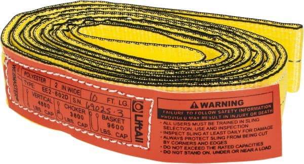 Lift-All - 10' Long x 2" Wide, 4,800 Lb Vertical Capacity, 2 Ply, Nylon Web Sling - 3,800 Lb Choker Capacity, Yellow - Apex Tool & Supply
