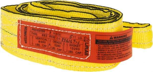 Lift-All - 5' Long x 3" Wide, 6,600 Lb Vertical Capacity, 2 Ply, Nylon Web Sling - 5,200 Lb Choker Capacity, Yellow - Apex Tool & Supply