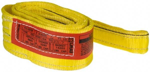 Lift-All - 6' Long x 3" Wide, 6,600 Lb Vertical Capacity, 2 Ply, Nylon Web Sling - 5,200 Lb Choker Capacity, Yellow - Apex Tool & Supply