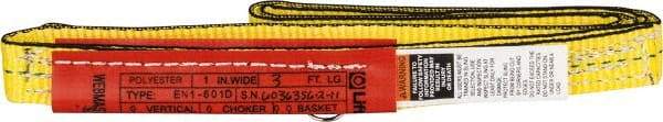 Lift-All - 3' Long x 1" Wide, 2,400 Lb Vertical Capacity, 1 Ply, Nylon Web Sling - 1,900 Lb Choker Capacity, Yellow - Apex Tool & Supply
