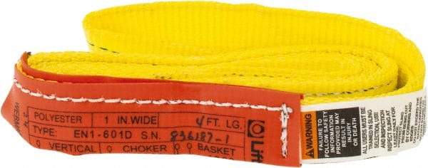 Lift-All - 4' Long x 1" Wide, 2,400 Lb Vertical Capacity, 1 Ply, Polyester Web Sling - 1,900 Lb Choker Capacity, Yellow - Apex Tool & Supply