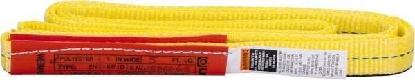 Lift-All - 5' Long x 1" Wide, 2,400 Lb Vertical Capacity, 1 Ply, Polyester Web Sling - 1,900 Lb Choker Capacity, Yellow - Apex Tool & Supply