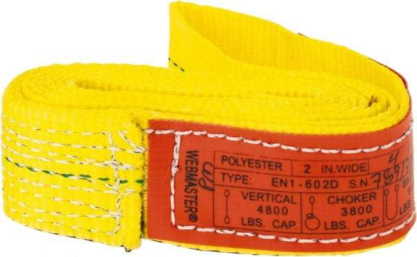 Lift-All - 4' Long x 2" Wide, 4,800 Lb Vertical Capacity, 1 Ply, Nylon Web Sling - 3,800 Lb Choker Capacity, Yellow - Apex Tool & Supply