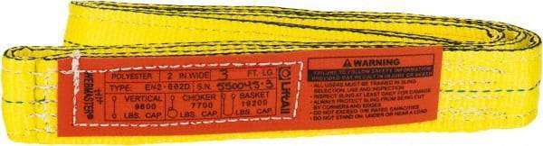 Lift-All - 3' Long x 2" Wide, 9,600 Lb Vertical Capacity, 2 Ply, Nylon Web Sling - 7,700 Lb Choker Capacity, Yellow - Apex Tool & Supply