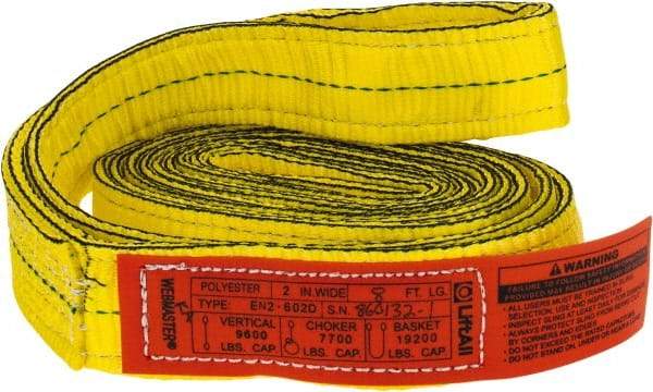 Lift-All - 8' Long x 2" Wide, 9,600 Lb Vertical Capacity, 2 Ply, Nylon Web Sling - 7,700 Lb Choker Capacity, Yellow - Apex Tool & Supply
