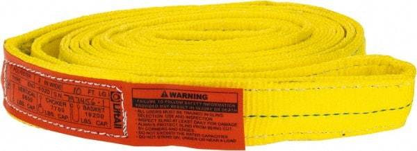 Lift-All - 10' Long x 2" Wide, 9,600 Lb Vertical Capacity, 2 Ply, Nylon Web Sling - 7,700 Lb Choker Capacity, Yellow - Apex Tool & Supply