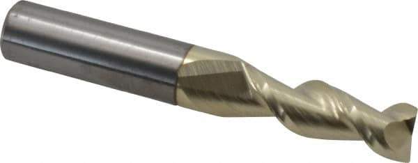 Accupro - 11/32", 1" LOC, 3/8" Shank Diam, 2-1/2" OAL, 2 Flute, Solid Carbide Square End Mill - Single End, ZrN Finish, Spiral Flute, 45° Helix, Centercutting, Right Hand Cut, Right Hand Flute - Apex Tool & Supply