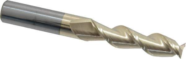 Accupro - 1/2", 2" LOC, 1/2" Shank Diam, 4" OAL, 2 Flute, Solid Carbide Square End Mill - Single End, ZrN Finish, Spiral Flute, 45° Helix, Centercutting, Right Hand Cut, Right Hand Flute - Apex Tool & Supply